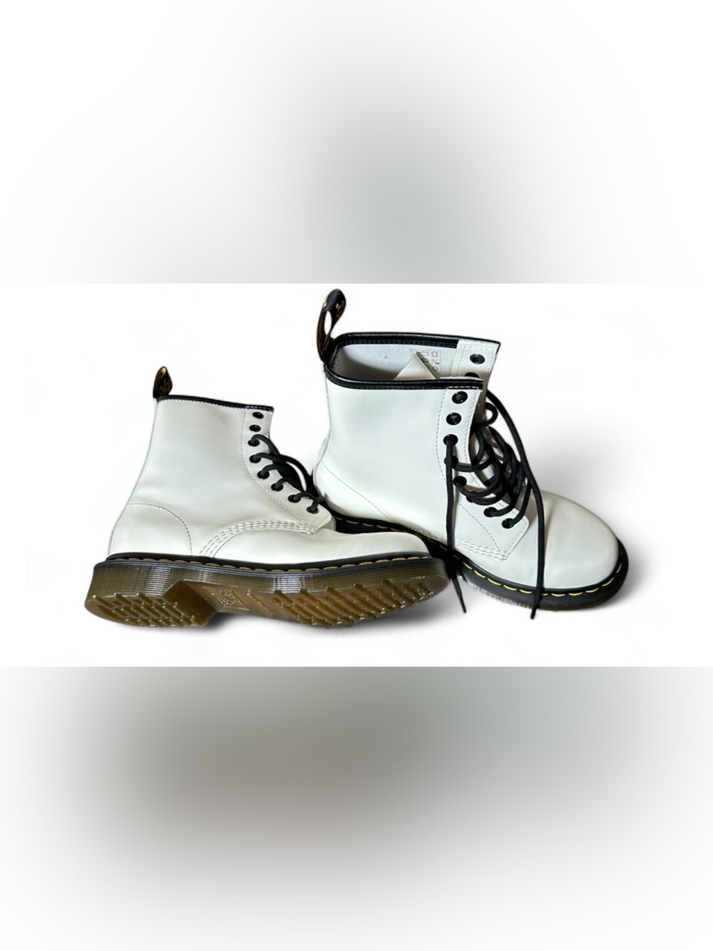 Dr. Martens White Leather Lace-Up Combat Boots with Black Trim